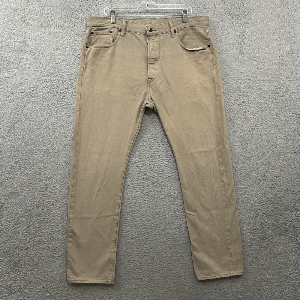Levis Jeans Mens 38x34 Beige Denim 501 Straight Leg Button Fly American Red‎ Tab